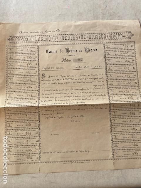 Coleccionismo acciones espa&ntilde;olas: Accion del Casino de Medina de Rioseco, Valladolid, a&ntilde;o de 1906.