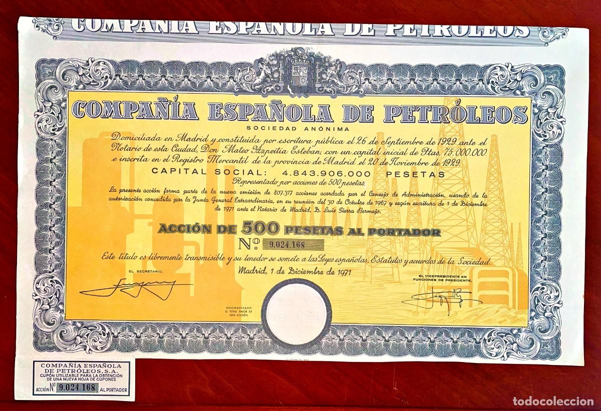 Colecionismo A&ccedil;&otilde;es Espanholas: Compa&ntilde;&iacute;a Espa&ntilde;ola de Petr&oacute;leos CEPSA 1971 acci&oacute;n