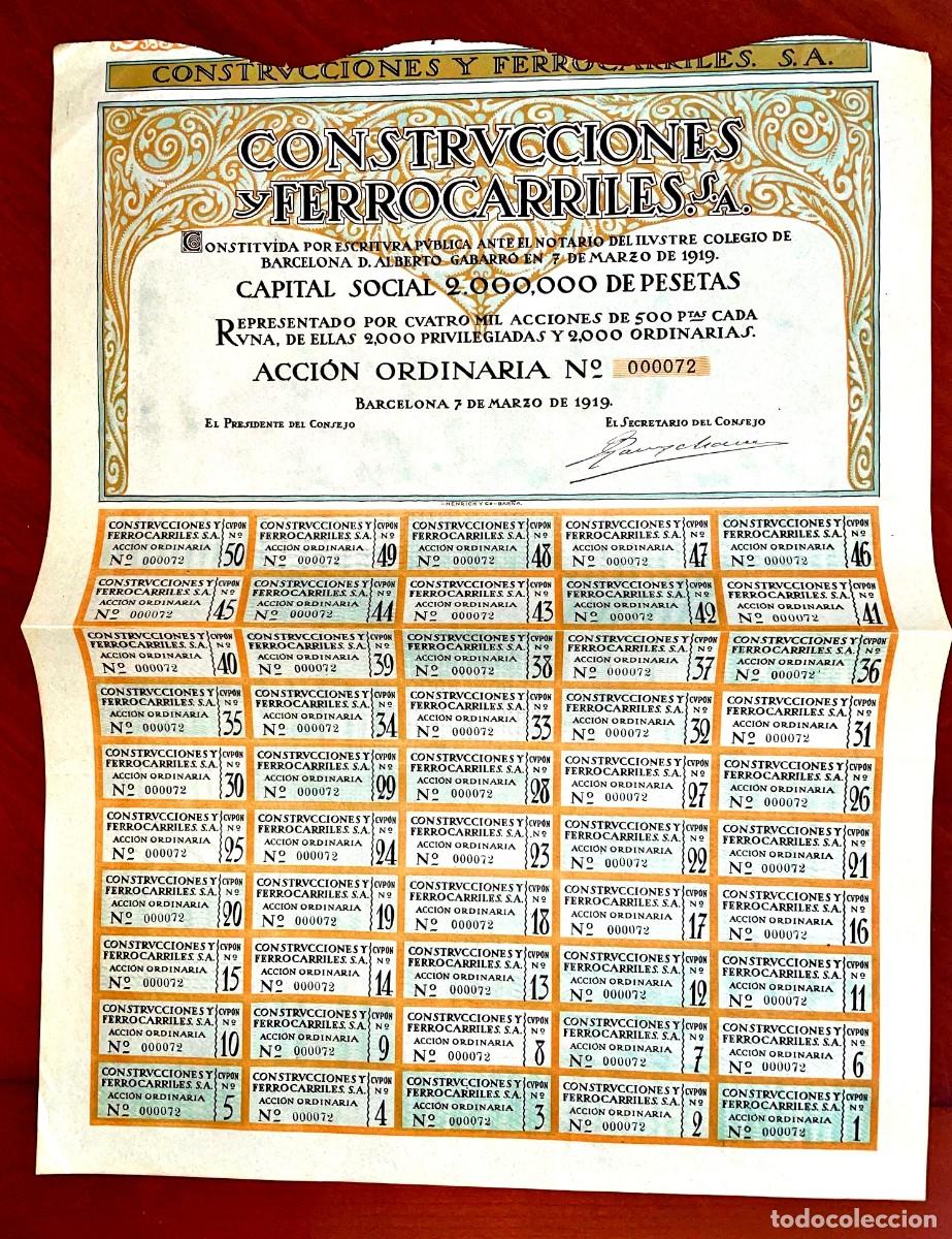 Collectionnisme Actions Espagne: Construcciones y Ferrocarriles,SA Barcelona 1919 acci&oacute;n