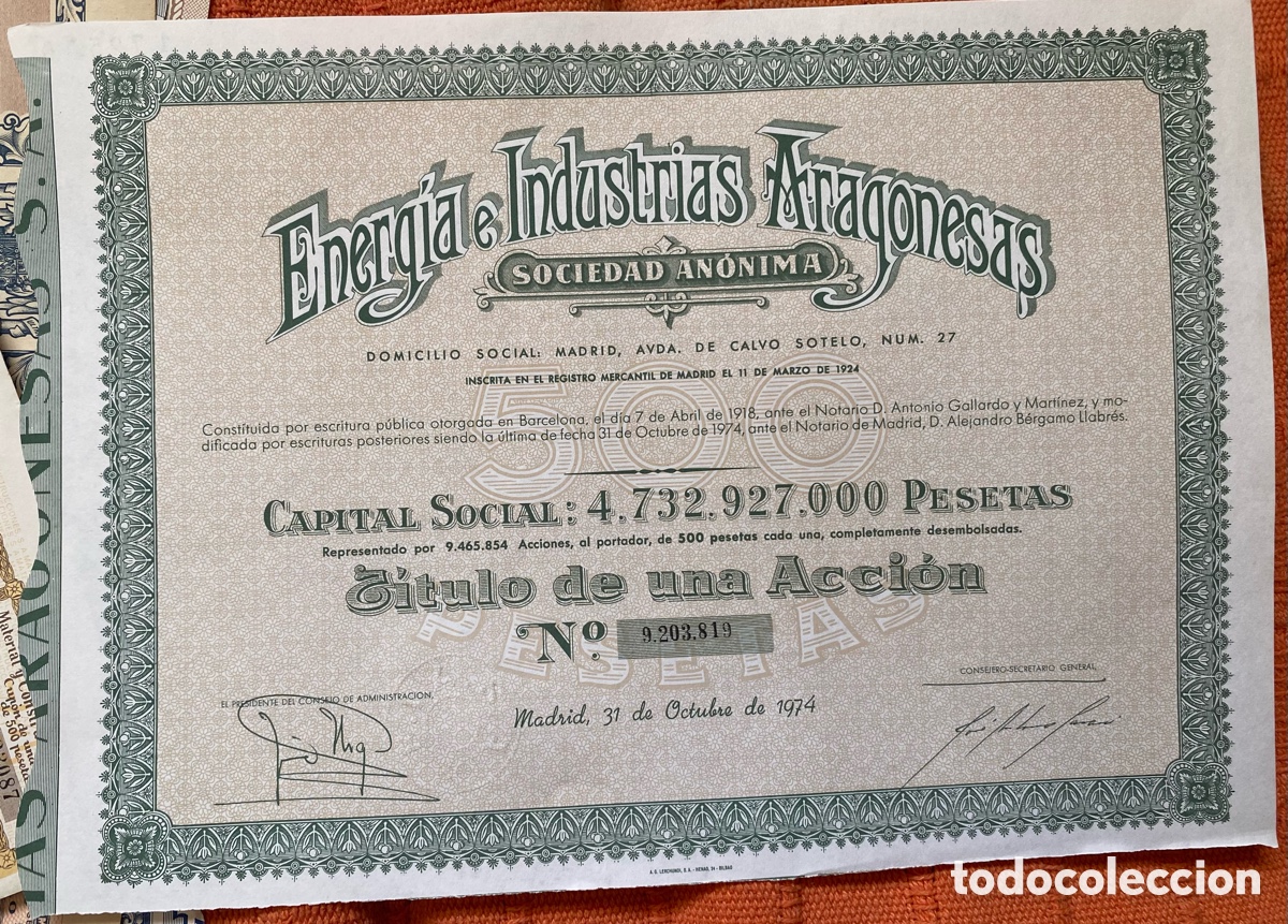 Coleccionismo acciones espa&ntilde;olas: acciones espa&ntilde;ola, industria aragonesa