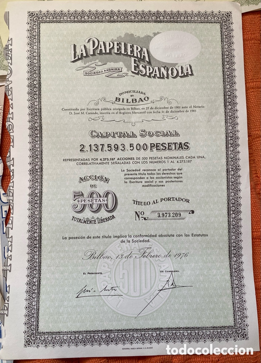 Coleccionismo acciones espa&ntilde;olas: acciones espa&ntilde;olas, celulosa del Nervi&oacute;n y papelera espa&ntilde;ola