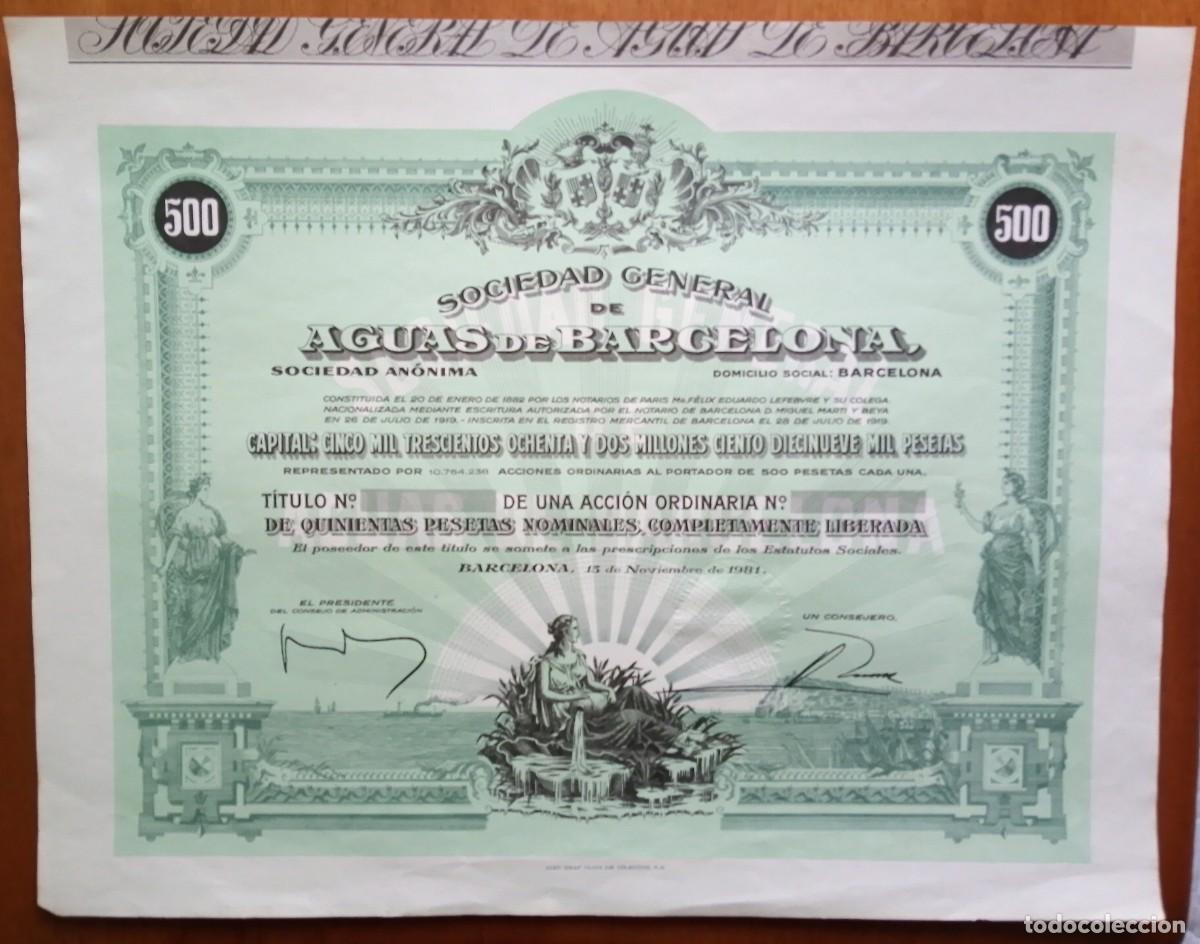Coleccionismo acciones espa&ntilde;olas: Acci&oacute;n de la Sociedad General de Aguas de Barcelona. 1981