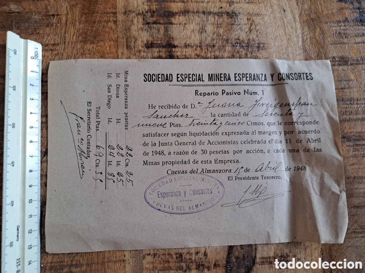 Collectables Spanish Shares: Jml Accion Minera, Reparto Pasivo Num. 1, Sociedad Especial Minera Esperanza y Consortes Cuevas 1948