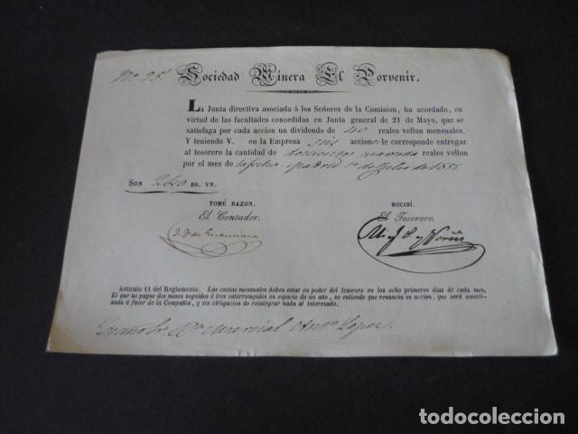 Coleccionismo acciones espa&ntilde;olas: SOCIEDAD MINERA DEL PORVENIR ASTURIAS MIERES Y LENA DOCUMENTO ACCION 1855