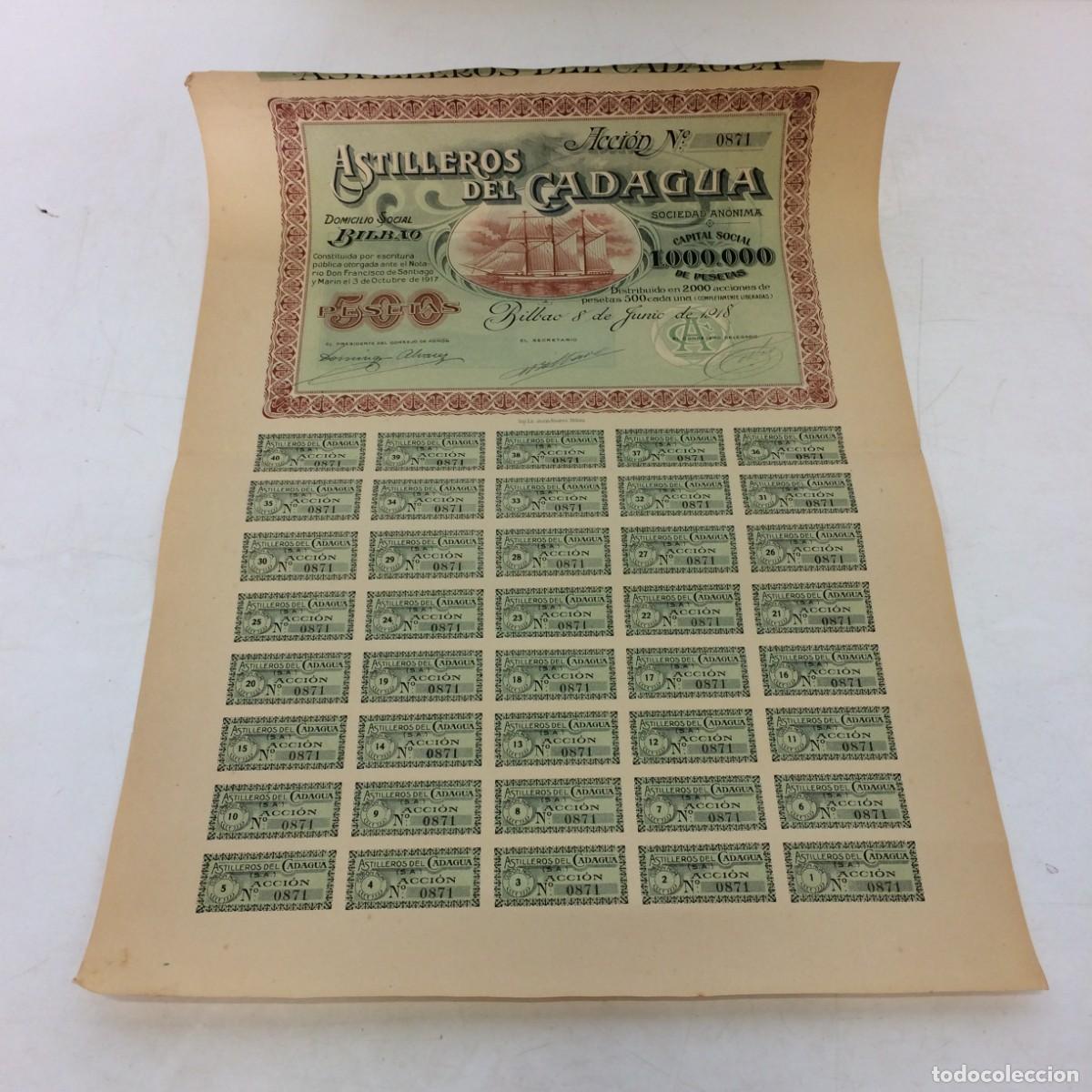 Coleccionismo acciones espa&ntilde;olas: Acci&oacute;n Espa&ntilde;ola Navegaci&oacute;n: Astilleros Del Cadagua, Bilbao, Vizcaya 1918 - 40 cupones