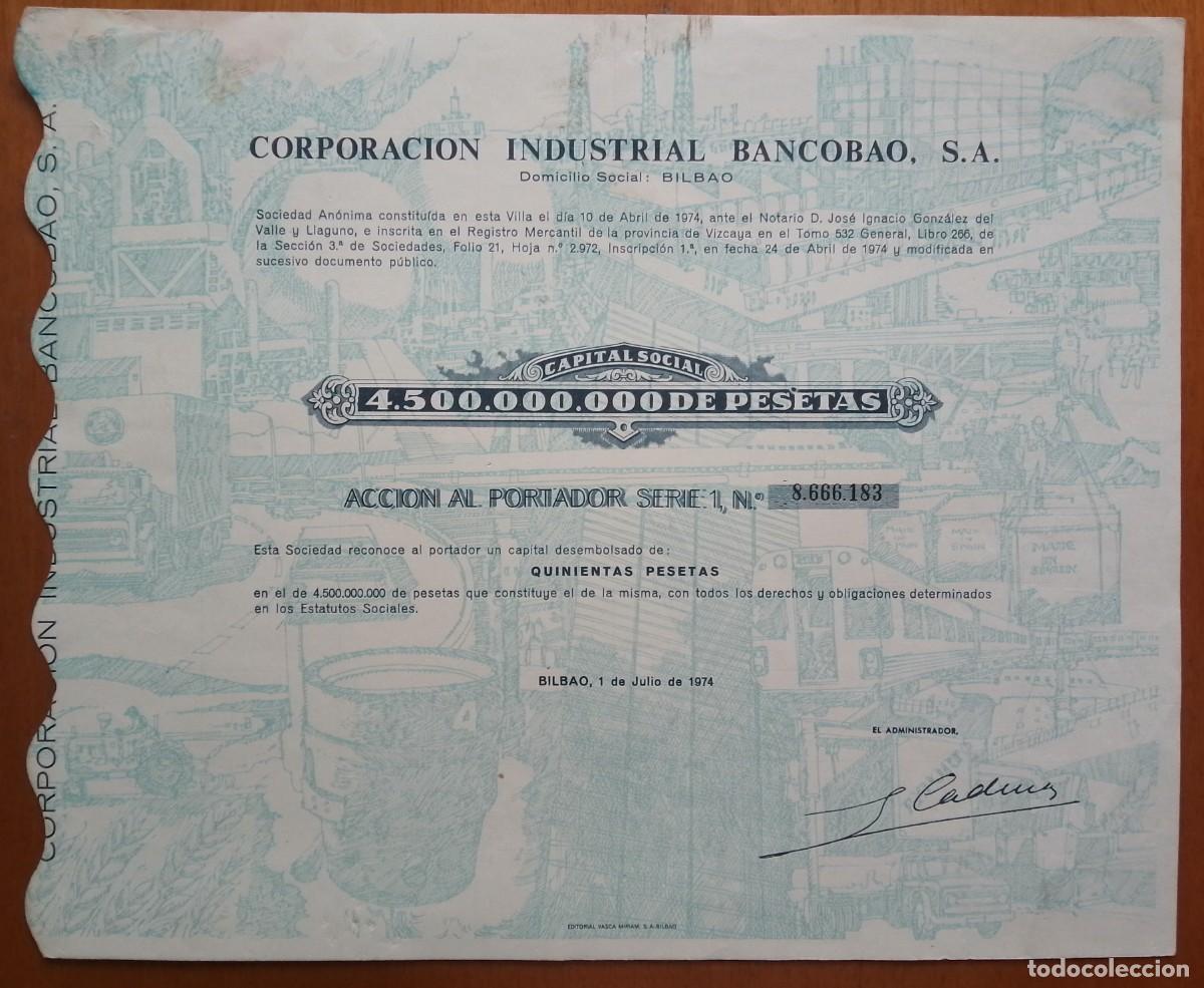 Coleccionismo acciones espa&ntilde;olas: PA&Iacute;S VASCO/EUSKADI. Corporaci&oacute;n Industrial Bancobao. Bilbao. 1974