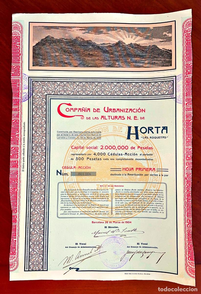 Collectionnisme Actions Espagne: Compa&ntilde;&iacute;a de Urbanizaci&oacute;n de las alturas n.e. Horta&rdquo;Las Roquetas&rdquo; 1904 acci&oacute;n