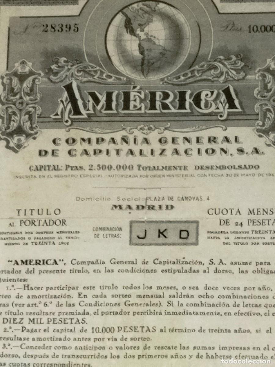 Coleccionismo acciones espa&ntilde;olas: ACCI&Oacute;N, T&Iacute;TULO DE LA COMPA&Ntilde;&Iacute;A GENERAL DE CAPITALIZACI&Oacute;N AM&Eacute;RICA MADRID 1949