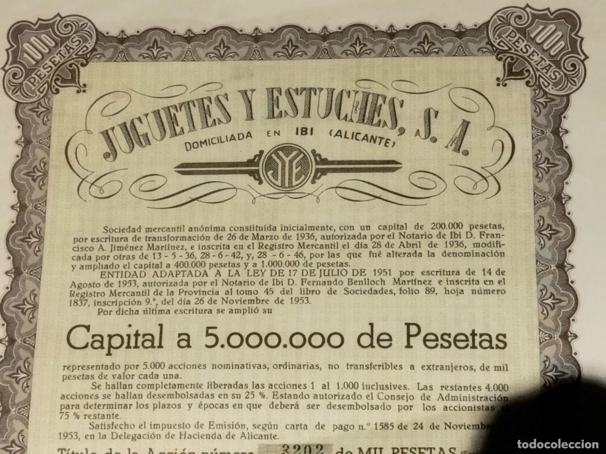Coleccionismo acciones espa&ntilde;olas: ACCION - JUGUETES Y ESTUCHE, SA. (Juysa) Ibi - 1953