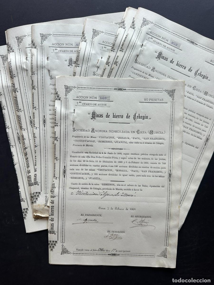 Coleccionismo acciones espa&ntilde;olas: A&Ntilde;O 1902 - LOTE DE 40 TITULOS DE LA SOCIEDAD &rdquo;MINAS DE HIERRO DE CEHEGIN&rdquo; - CIEZA - ACCION