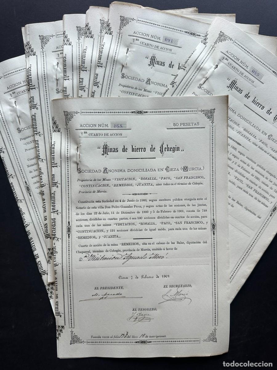 Coleccionismo acciones espa&ntilde;olas: A&Ntilde;O 1902 - LOTE DE 40 TITULOS DE LA SOCIEDAD &rdquo;MINAS DE HIERRO DE CEHEGIN&rdquo; - CIEZA - ACCION