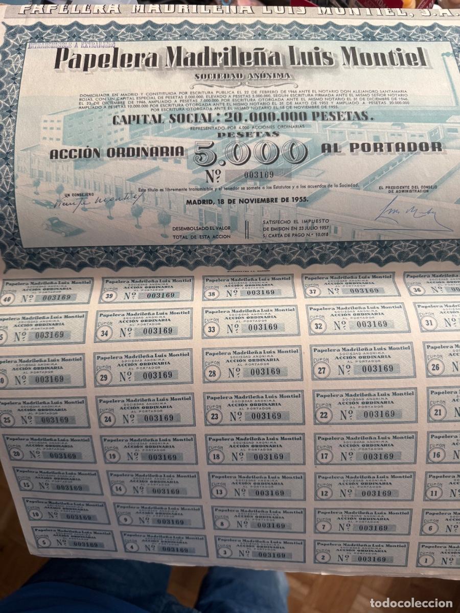 Coleccionismo acciones espa&ntilde;olas: Lote antiguas acciones Papelera Madrile&ntilde;a Luis Montiel