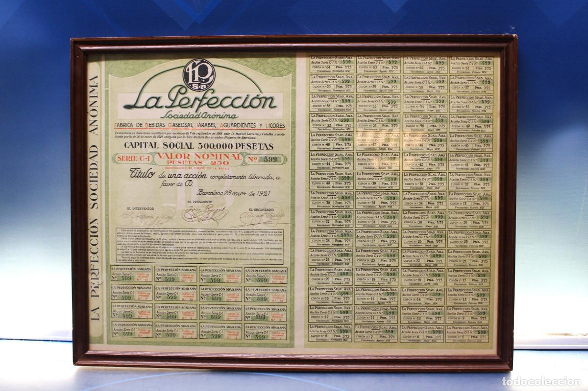 Coleccionismo acciones espa&ntilde;olas: La Perfecci&oacute;n, S.A. 1921. T&iacute;tulos, acciones.