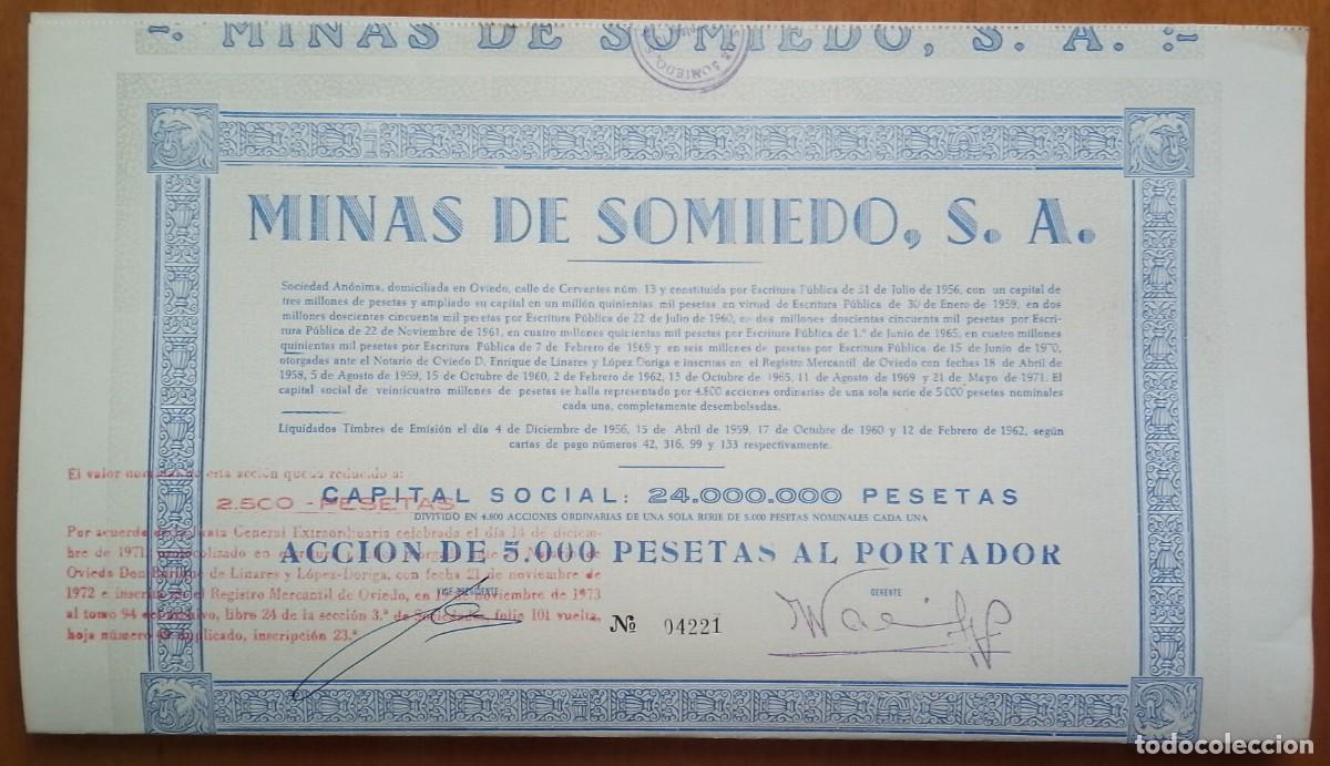 Coleccionismo acciones espa&ntilde;olas: Minas de Somiedo S.A. Domiciliada en Oviedo (Asturias). 1971