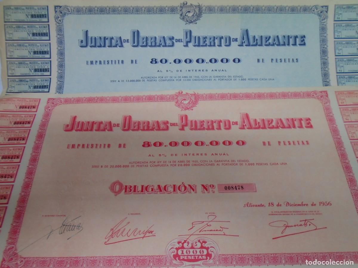 Coleccionismo acciones espa&ntilde;olas: JUNTA DE OBRAS DEL PUERTO DE ALICANTE.ACCIONES DE 1955 Y 1956.