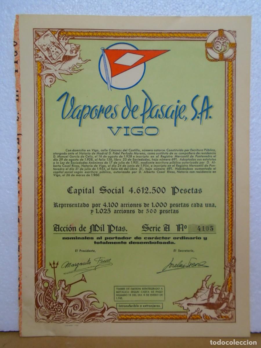 Coleccionismo acciones espa&ntilde;olas: VAPORES DE PASAJE,S.A. VIGO(PONTEVEDRA) ACCION DE 1960.