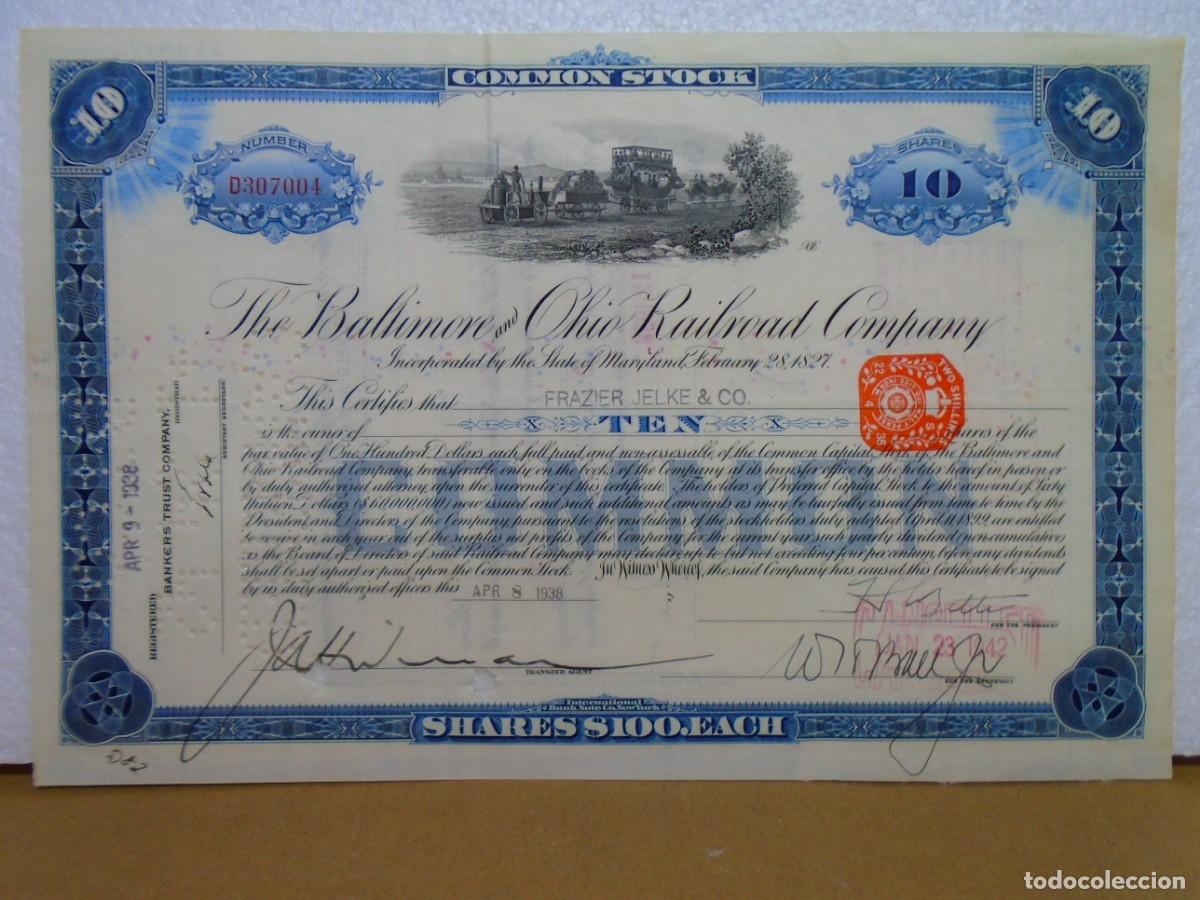 Collezionismo Azioni Spagnole: CIA.DE FERROCARRILES&rdquo;THE BALTIMORE AND OHIO RAILROAD COMPANY&rdquo; 1938.