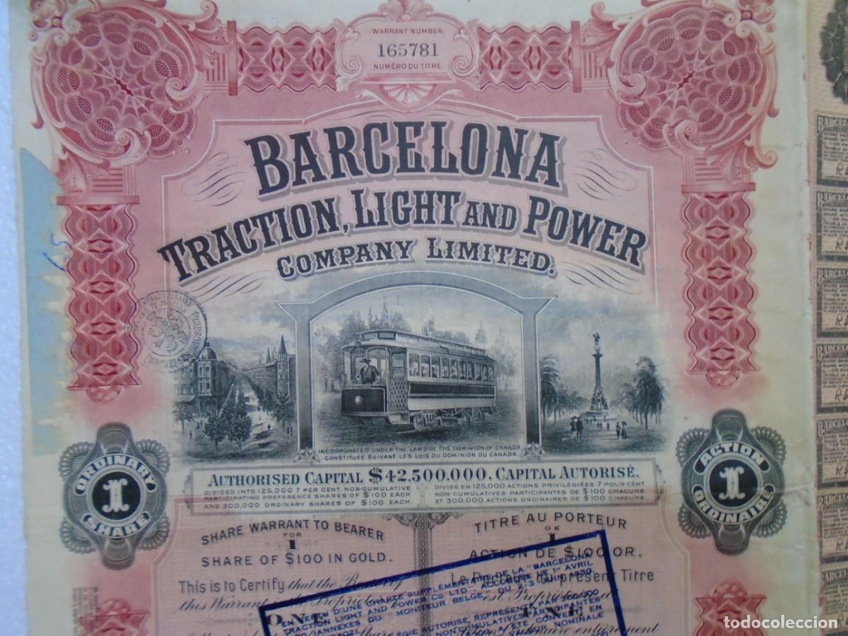 Coleccionismo acciones espa&ntilde;olas: ACCION DE LA CANADIENSE&rdquo;BARCELONA TRACTION,LIGHT AND POWER COMPANY LTDA&rdquo;1923.
