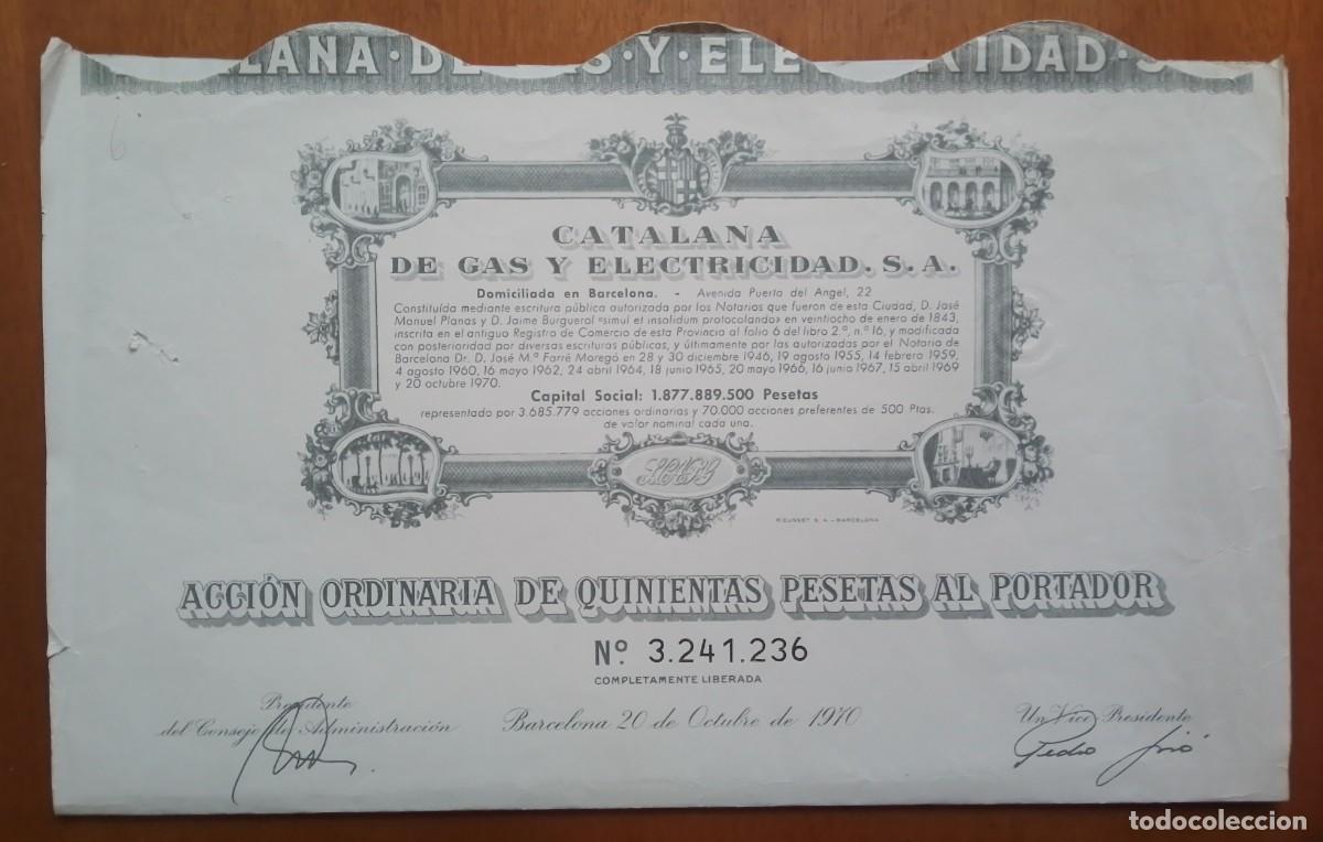 Colecionismo A&ccedil;&otilde;es Espanholas: Catalana de gas y electricidad. Barcelona. 1970