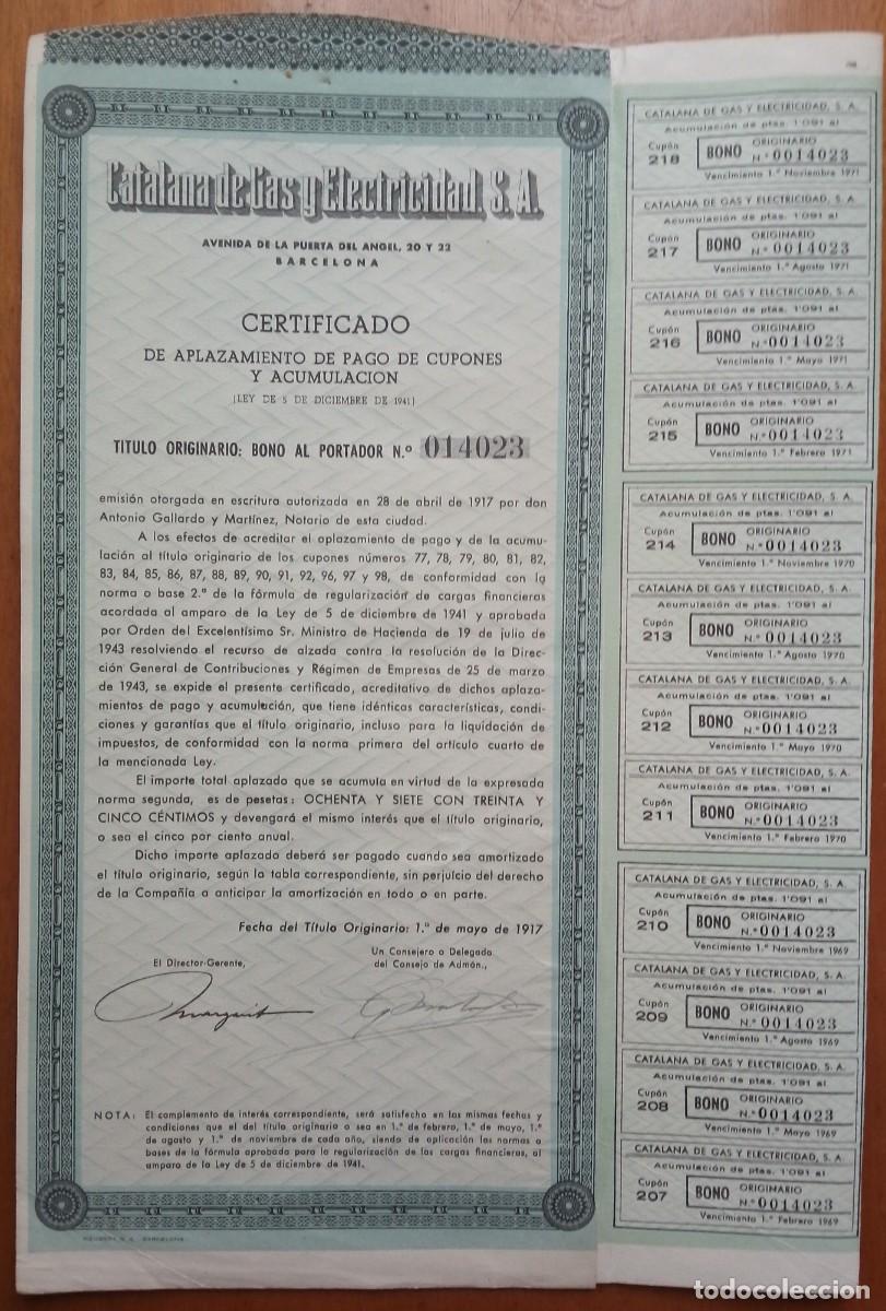 Coleccionismo acciones espa&ntilde;olas: Catalana de gas y electricidad. Barcelona. 1917
