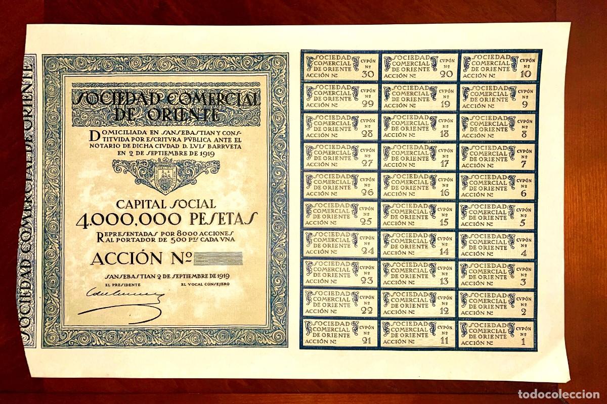 Coleccionismo acciones espa&ntilde;olas: La Sociedad Comercial de Oriente,1919 acci&oacute;n