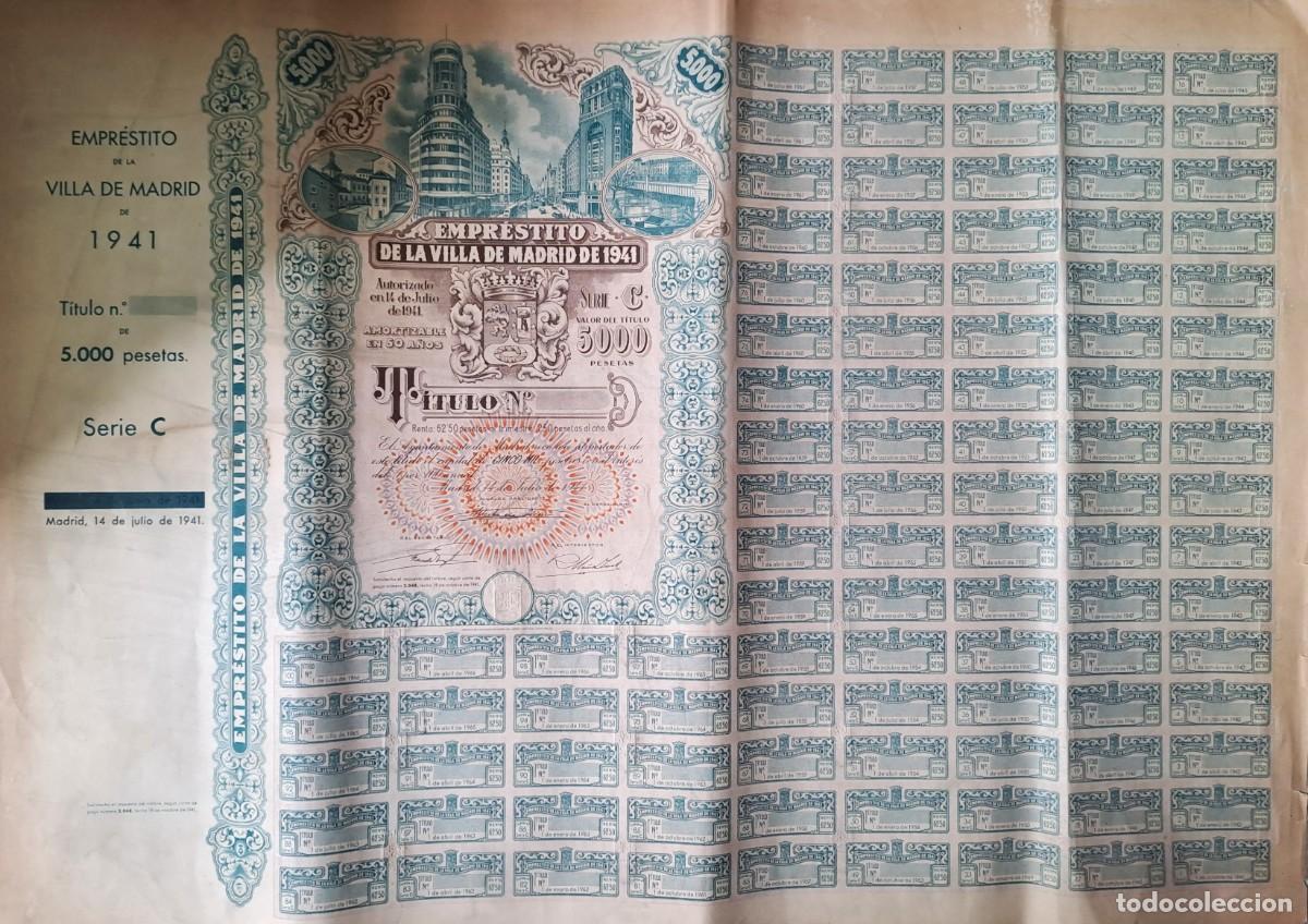 Collectionnisme Actions Espagne: ACCION VILLA DE MADRID DE 1941 SERIE C DE 5.000 PTAS. SERIE C. G-ACCION-0463 ,4