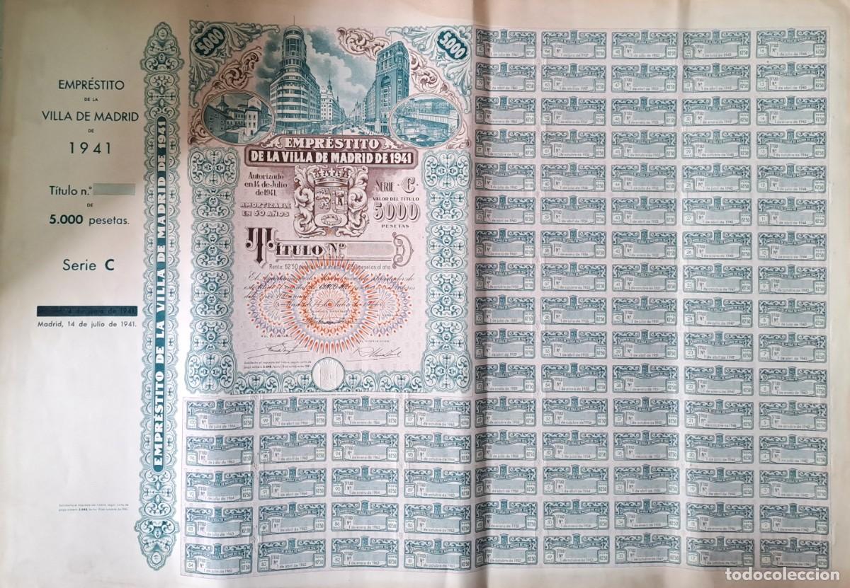 Colecionismo A&ccedil;&otilde;es Espanholas: ACCION VILLA DE MADRID DE 1941 DE 5000 PTAS. SERIE C. G-ACCION-0464 ,2