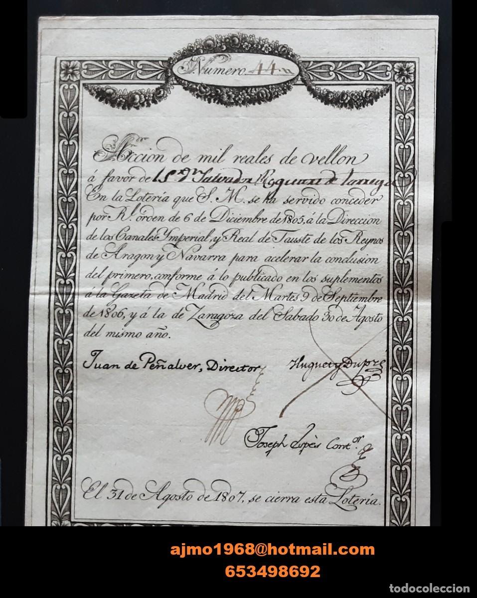 Collectionnisme Actions Espagne: ACCION DE 1000 REALES DE VELLON - CANAL IMPERIAL DE ARAGON Y NAVARRA - A&Ntilde;O 1805 -