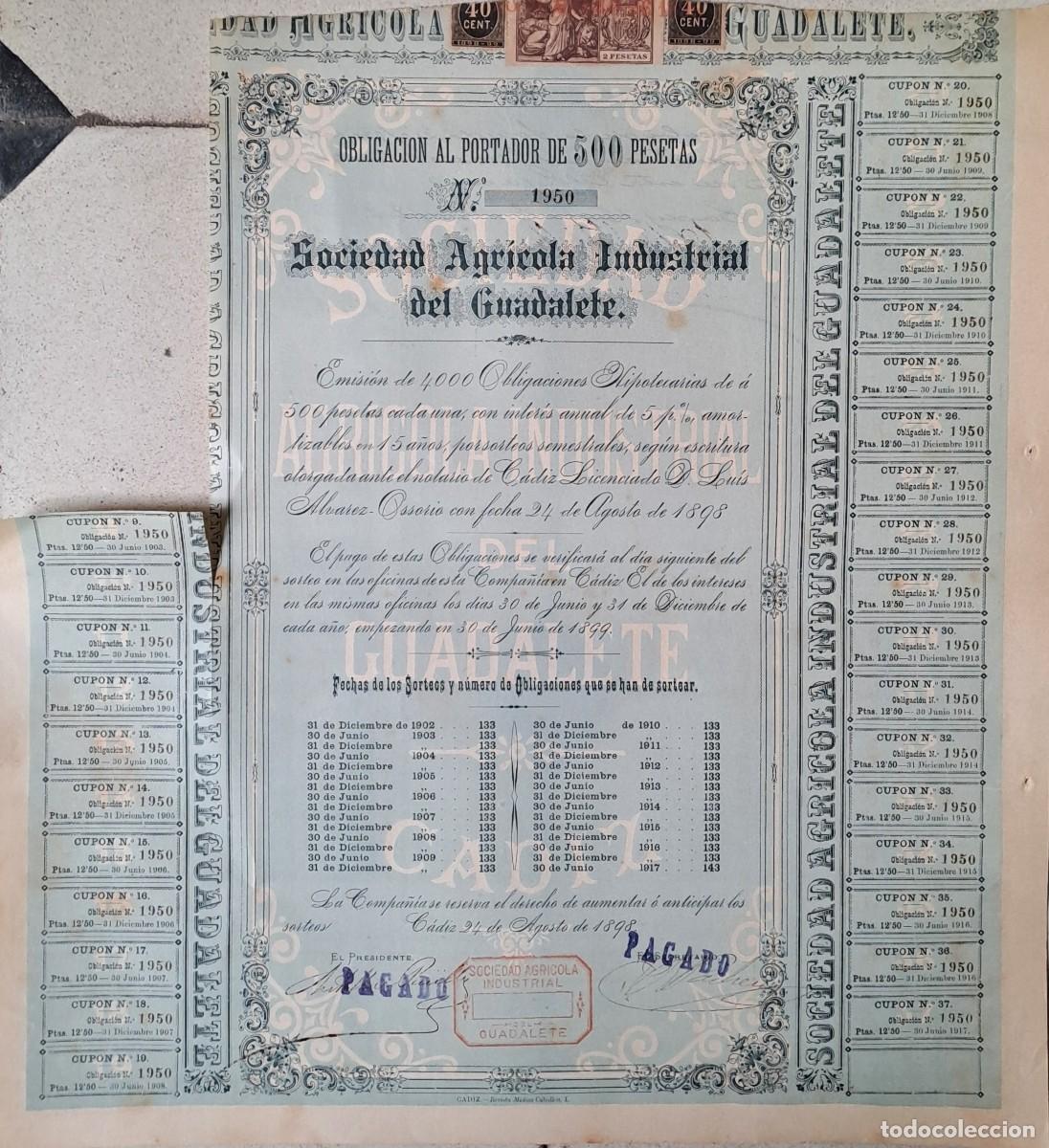 Sammeln von spanischen Wertpapieren: SOCIEDAD AGRICOLA INDUSTRIAL DEL GUADALETE EMISION DE 4.000 OBLIGACIONES G-ACCION-0476 ,8