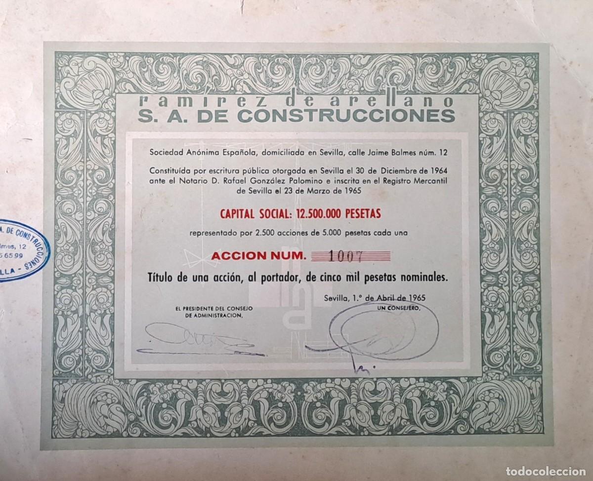 Coleccionismo acciones espa&ntilde;olas: ACCION RAMIREZ DE ARELLANO S.A. DE CONSTRUCIONES CAPITAL SOCIAL 12.500.000 PTAS. G-ACCION-0479