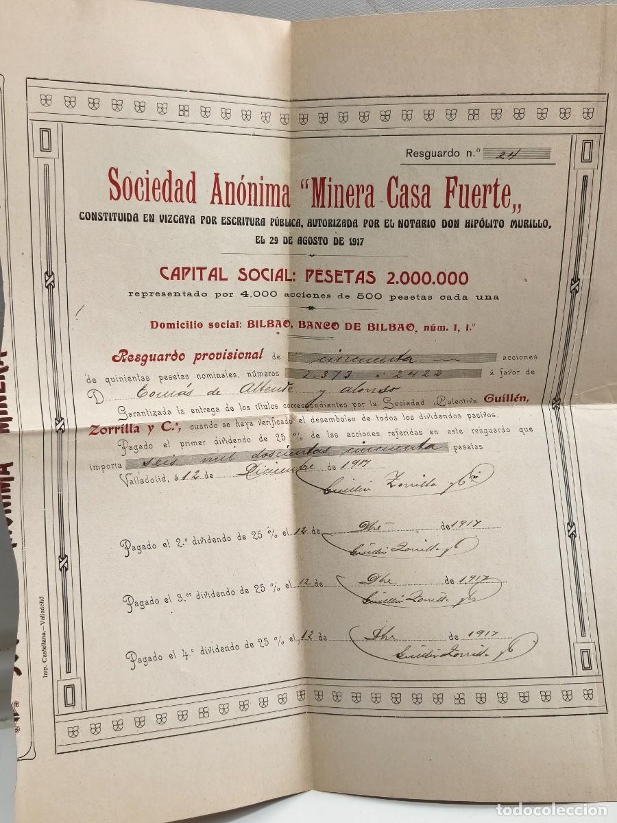 Collectables Spanish Shares: SOCIEDAD AN&Oacute;NIMA MINERA CASA FUERTE. CONSTITUIDA EN VIZCAYA. RESGUARDO. VALLADOLID 1917