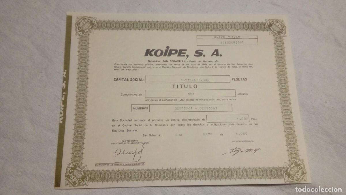 Collezionismo Azioni Spagnole: Acci&oacute;n Koipe,S.A. 1985