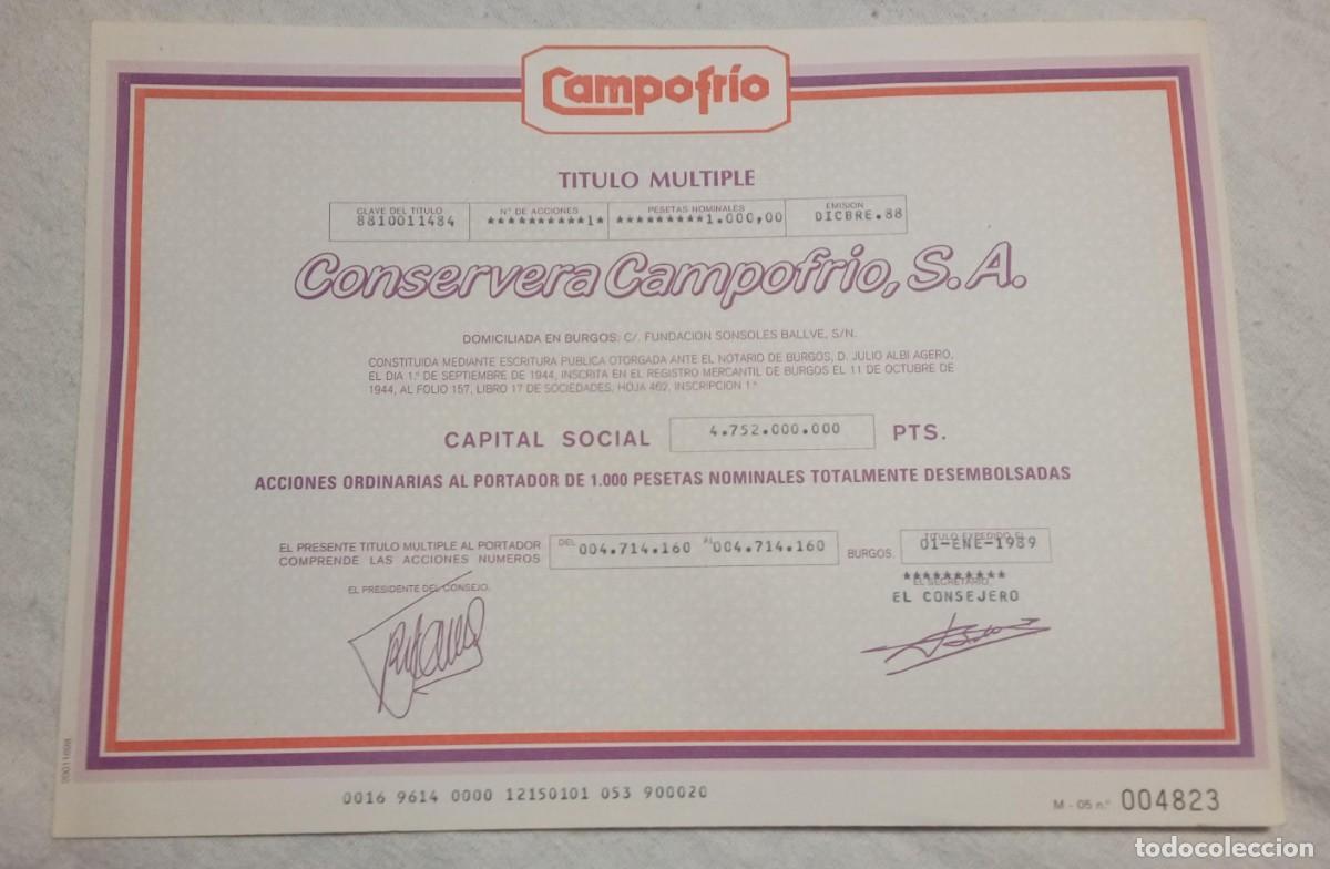 Collezionismo Azioni Spagnole: Acci&oacute;n Conservera Campofrio,S.A.1989
