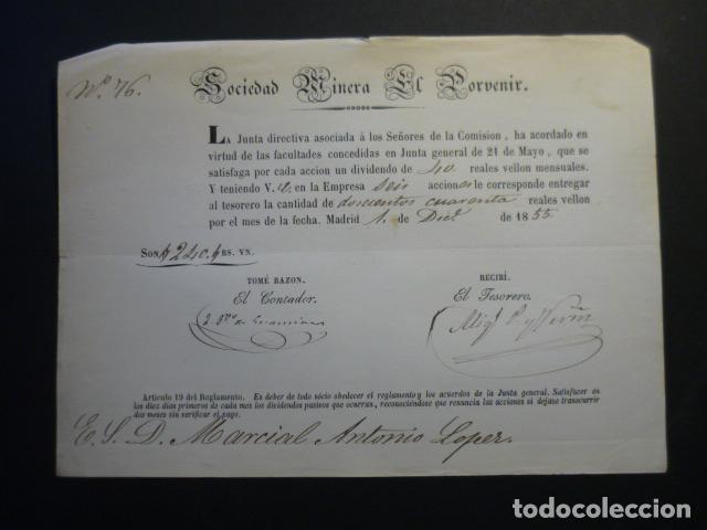 Collectionnisme Actions Espagne: SOCIEDAD MINERA DEL PORVENIR ASTURIAS MIERES Y LENA DOCUMENTO ACCION 1855