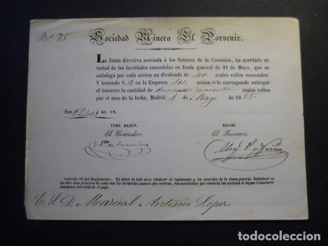 Collectionnisme Actions Espagne: SOCIEDAD MINERA DEL PORVENIR ASTURIAS MIERES Y LENA DOCUMENTO ACCION 1855