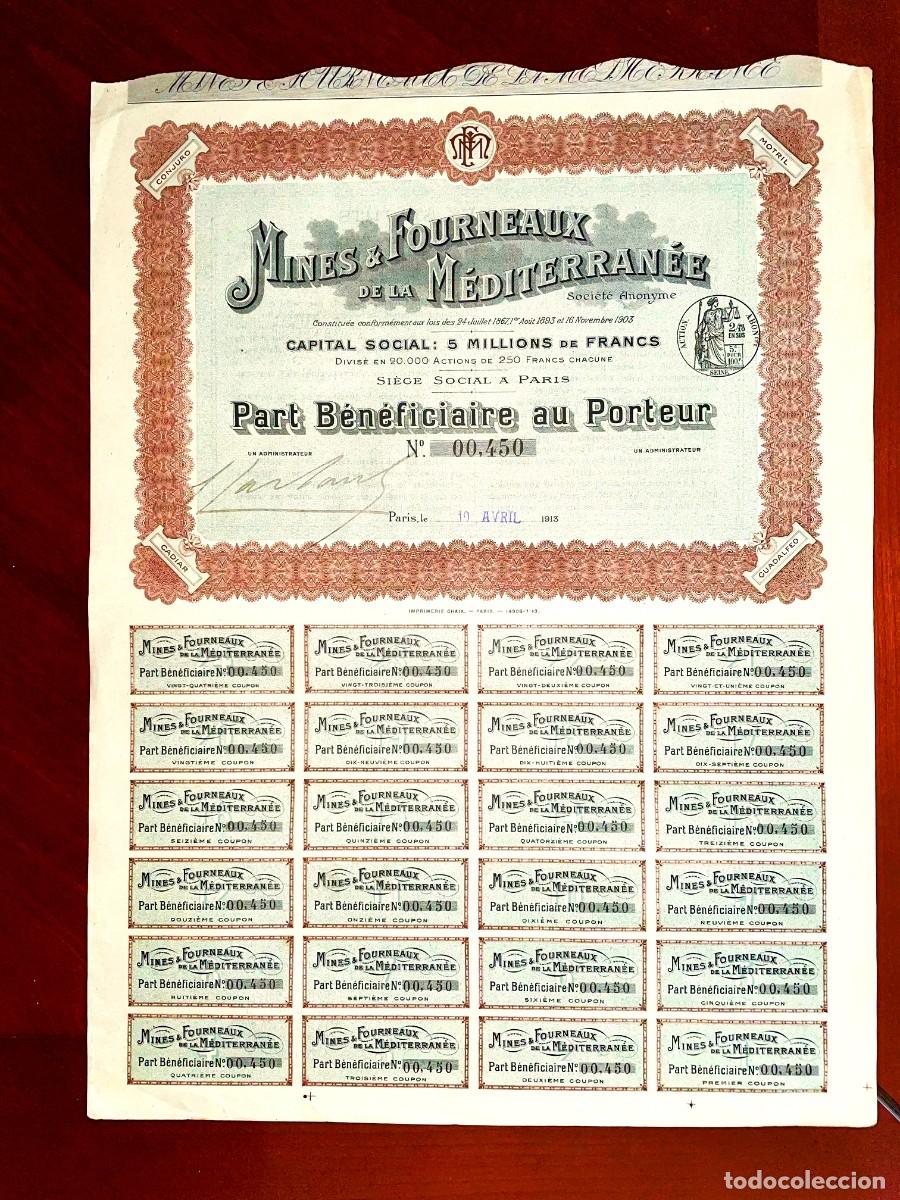Coleccionismo acciones espa&ntilde;olas: Mines et Fourneaux de la M&eacute;diterran&eacute;e Paris 1913 acci&oacute;n, Coto minero &laquo;El Conjuro&raquo; (Granada)