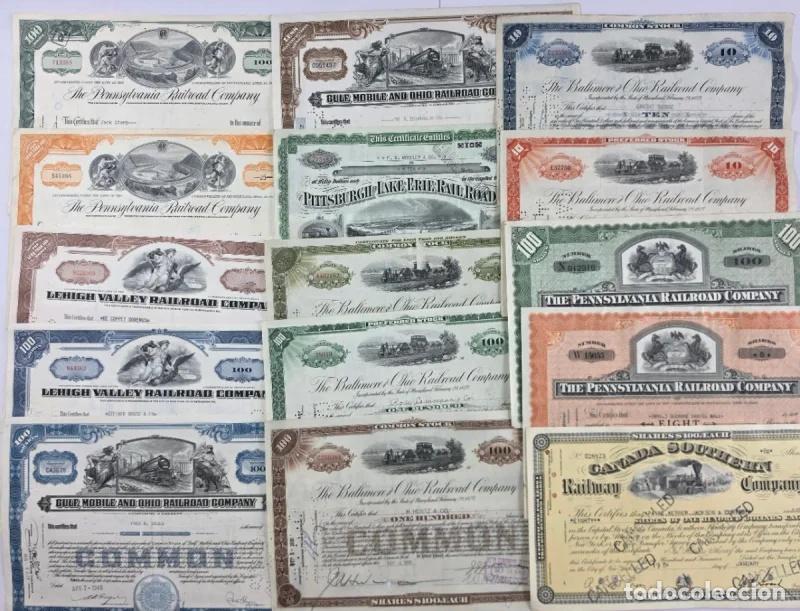 Colecionismo A&ccedil;&otilde;es Espanholas: Lote acciones hist&oacute;ricas ferrocarriles trenes USA
