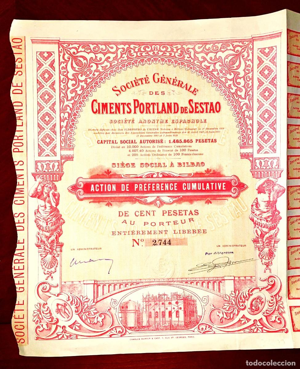 Coleccionismo acciones espa&ntilde;olas: Ciments Portland de Sestao ,Bilbao , 1926 acci&oacute;n