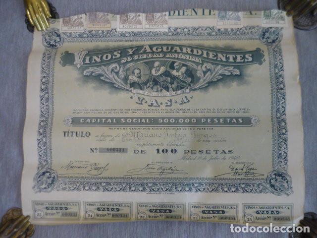 Collectionnisme Actions Espagne: ACCION VINOS Y AGUARDIENTES SOCIEDAD ANONIMA VIASA 100 PESETAS 1940