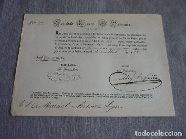 Collezionismo Azioni Spagnole: SOCIEDAD MINERA DEL PORVENIR ASTURIAS MIERES Y LENA DOCUMENTO ACCION 1851