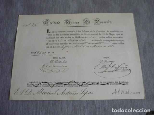 Collezionismo Azioni Spagnole: SOCIEDAD MINERA DEL PORVENIR ASTURIAS MIERES Y LENA DOCUMENTO ACCION 1851
