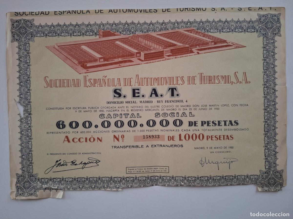 Sammeln von spanischen Wertpapieren: ANTIGUA ACCION SEAT SOCIEDAD ESPA&Ntilde;OLA DE AUTOM&Oacute;VILES DE TURISMO S.A. A&Ntilde;O 1950 RV