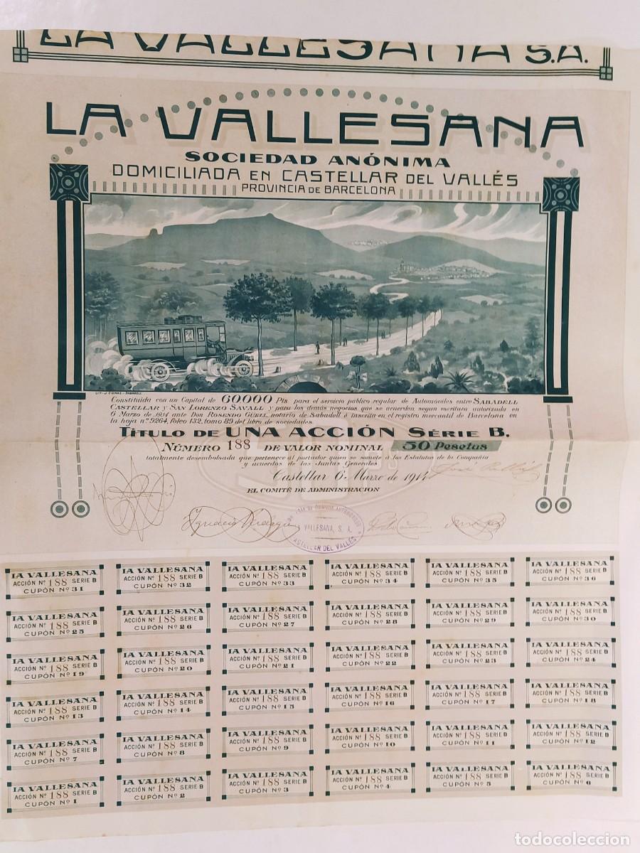 Sammeln von spanischen Wertpapieren: ACCION - CASTELLAR DEL VALLES - LA VALLESANA - AUTOMOVILES - A&Ntilde;O 1914 -VER FOTOS- COCHES