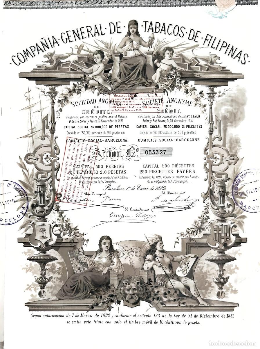 Coleccionismo acciones espa&ntilde;olas: Compa&ntilde;&iacute;a General de Tabacos de Filipinas (1882)
