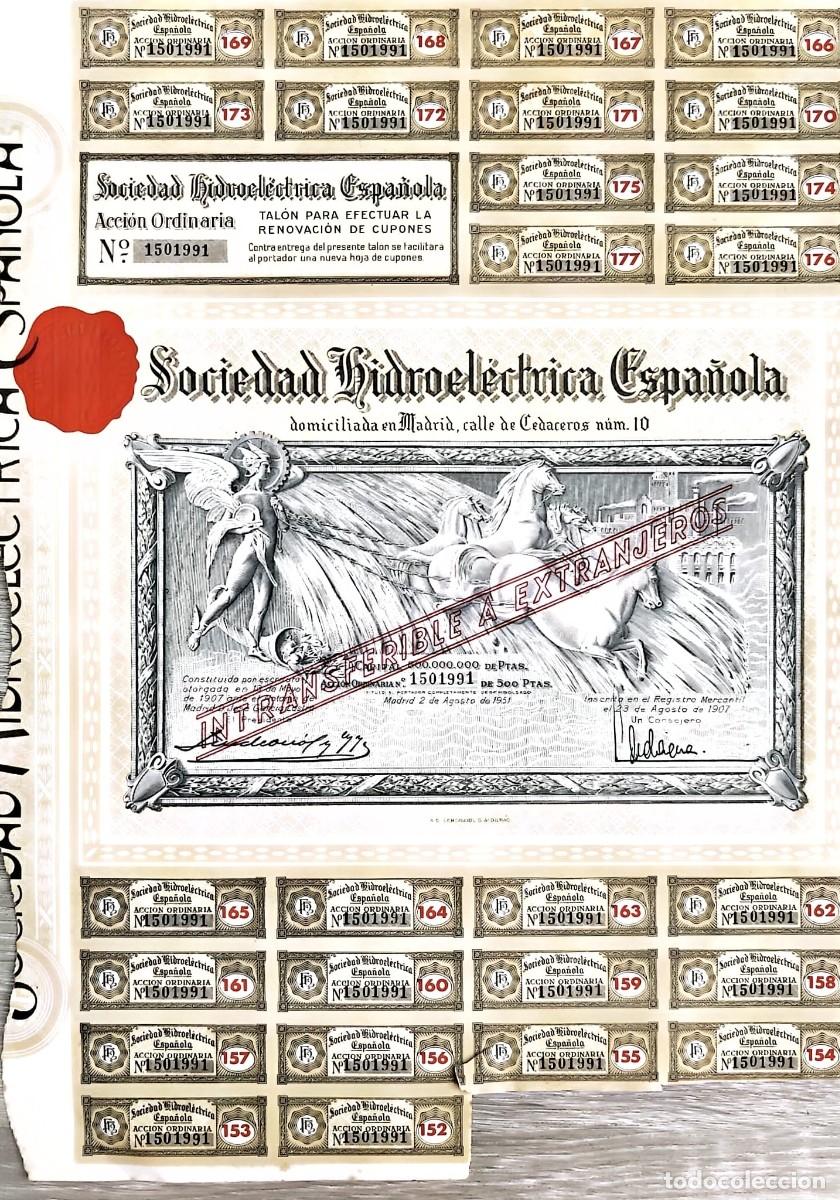 Coleccionismo acciones espa&ntilde;olas: Sociedad Hidroel&eacute;ctrica Espa&ntilde;ola (1907 / con cupones)