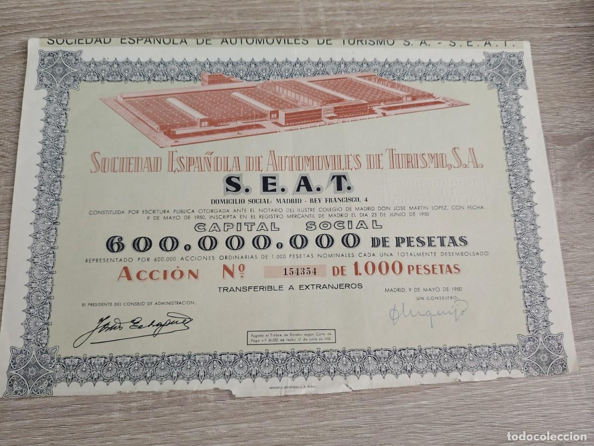 Coleccionismo acciones espa&ntilde;olas: Sociedad Espa&ntilde;ola de Autom&oacute;viles de Turismo, S.A. (SEAT - 1950)