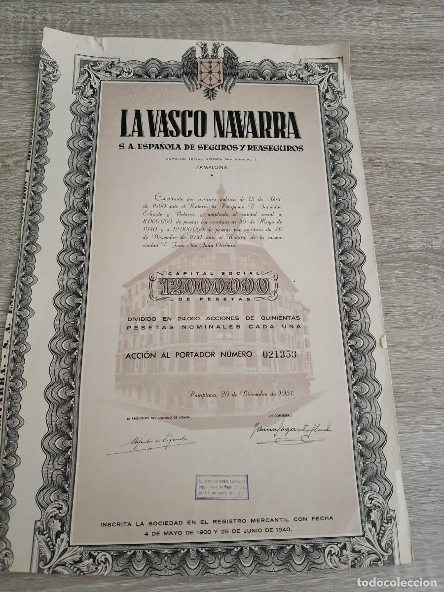 Coleccionismo acciones espa&ntilde;olas: La Vasco Navarra, S.A. de Seguros y Reaseguros (1951)