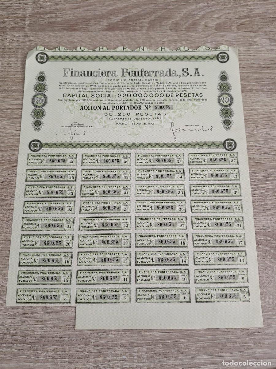 Coleccionismo acciones espa&ntilde;olas: Financiera Ponferrada, S.A. (1972)