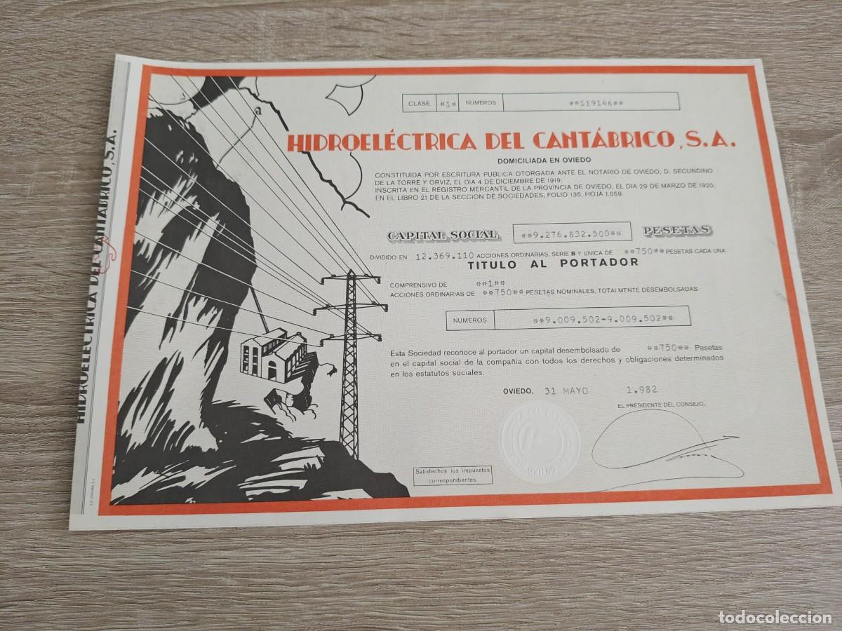 Collectionnisme Actions Espagne: Hidroel&eacute;ctrica del Cant&aacute;brico, S.A. (1982)