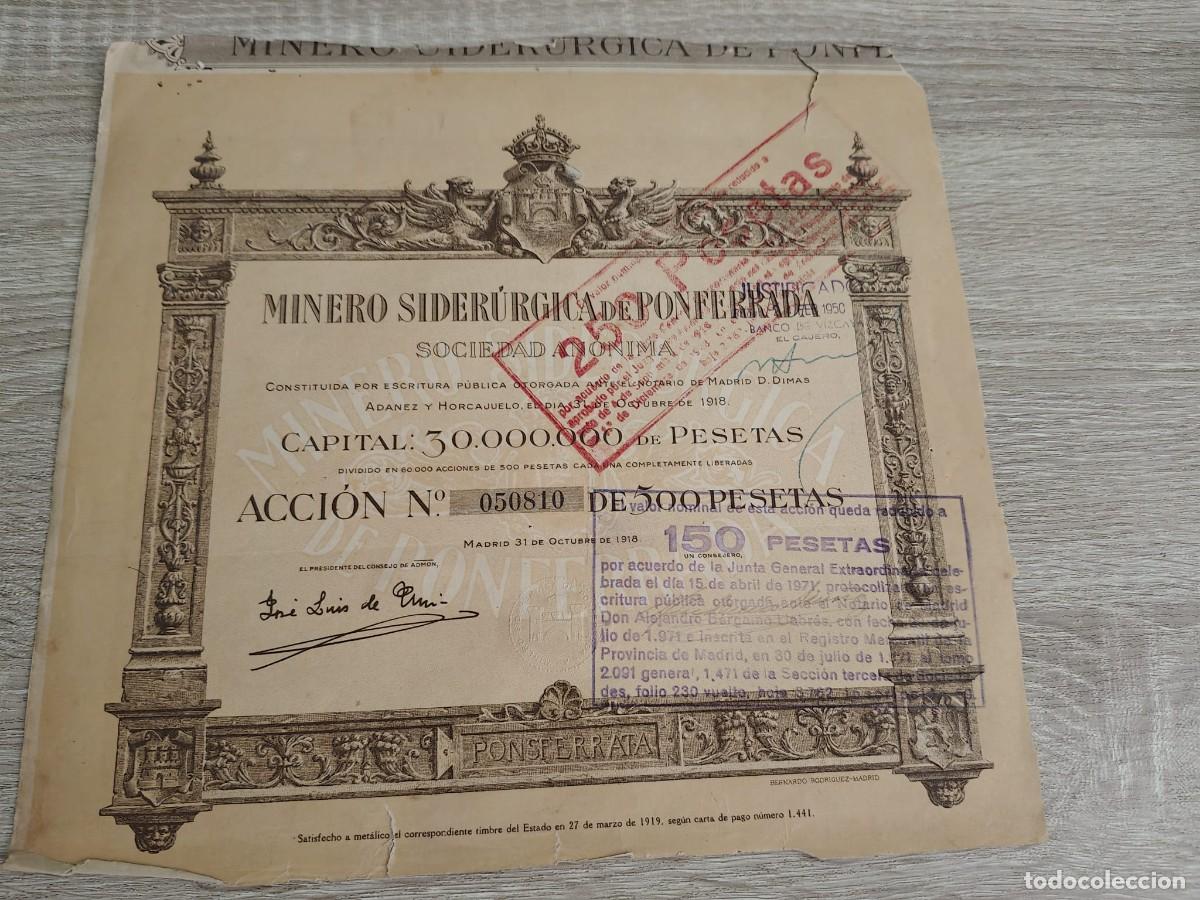 Collectionnisme Actions Espagne: Minero Sider&uacute;rgica de Ponferrada, S.A. (1918)